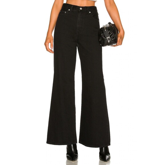 Levis Premium Womens Denim Jeans High Loose Flare Rise Black Wide Leg Baggy - Picture 7 of 10